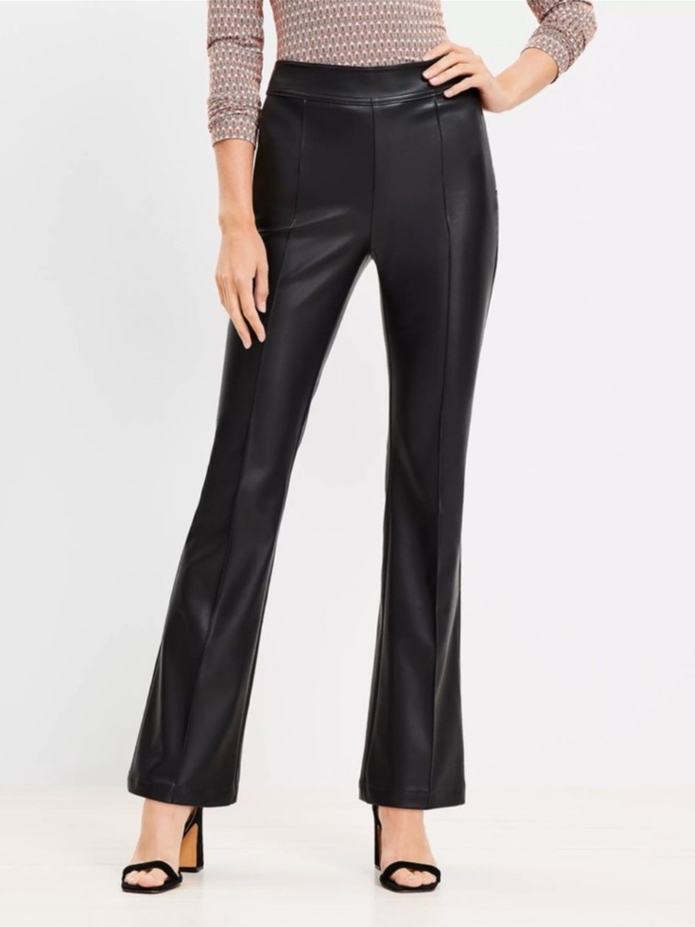 NWT LOFT Pintucked Side Zip Flare Pants in Faux Leather